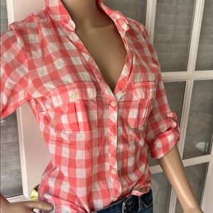 Women's Pink Checkered Button-Up Shirt